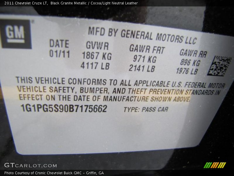Black Granite Metallic / Cocoa/Light Neutral Leather 2011 Chevrolet Cruze LT