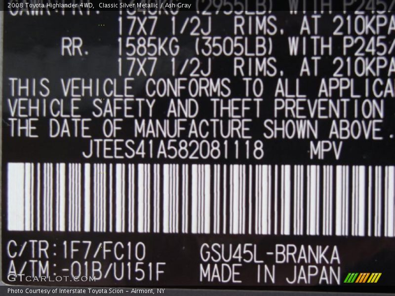 Classic Silver Metallic / Ash Gray 2008 Toyota Highlander 4WD
