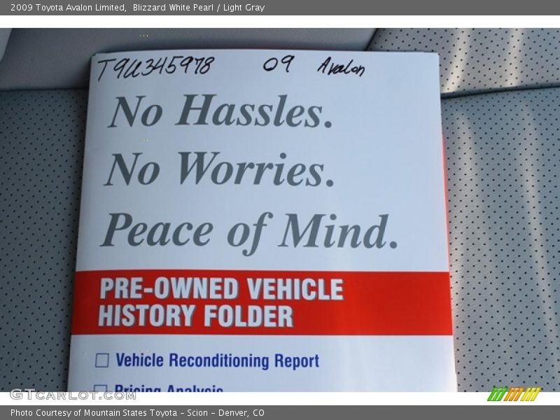 Blizzard White Pearl / Light Gray 2009 Toyota Avalon Limited