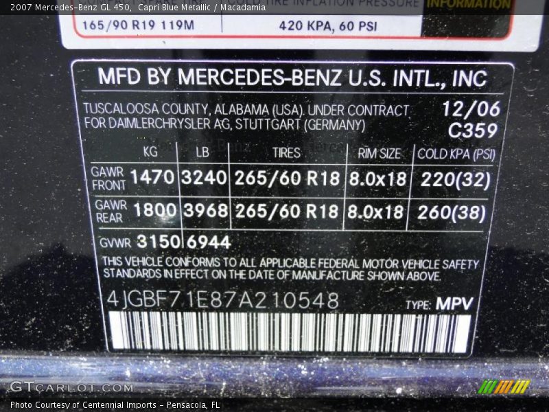 Capri Blue Metallic / Macadamia 2007 Mercedes-Benz GL 450
