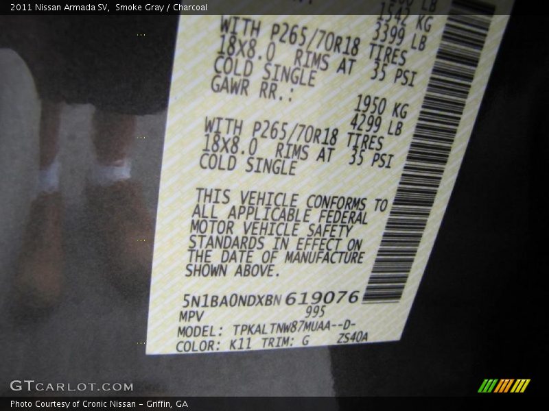 2011 Armada SV Smoke Gray Color Code K11
