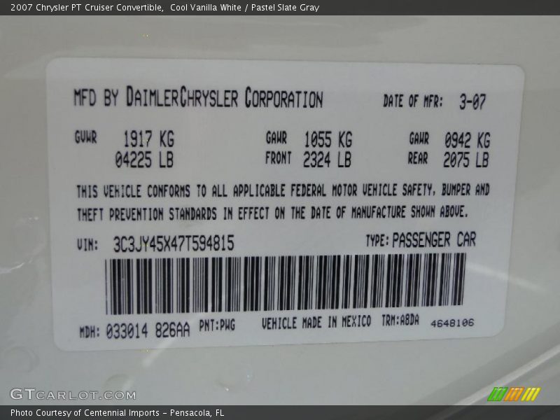 Cool Vanilla White / Pastel Slate Gray 2007 Chrysler PT Cruiser Convertible