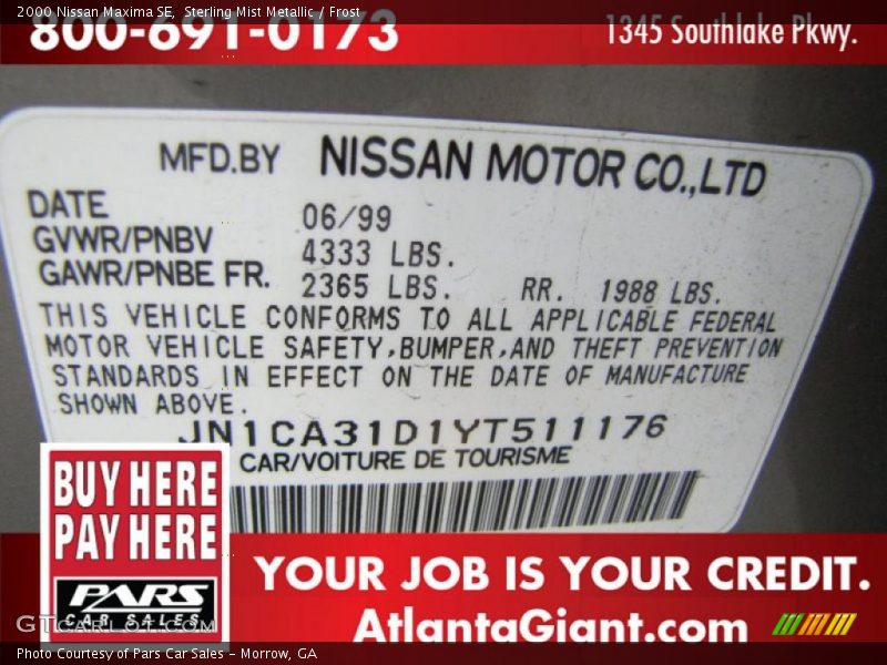 Sterling Mist Metallic / Frost 2000 Nissan Maxima SE