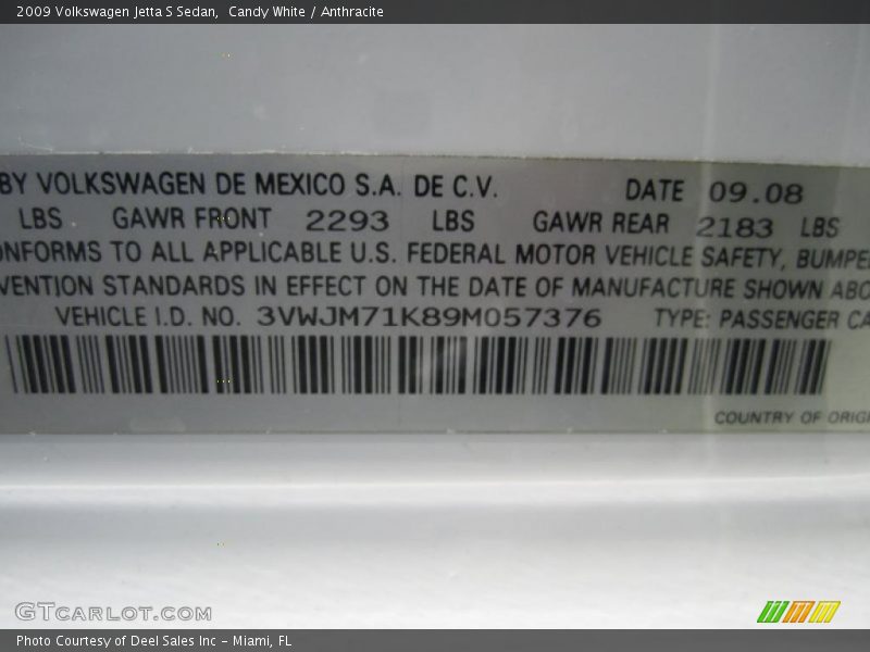 Candy White / Anthracite 2009 Volkswagen Jetta S Sedan