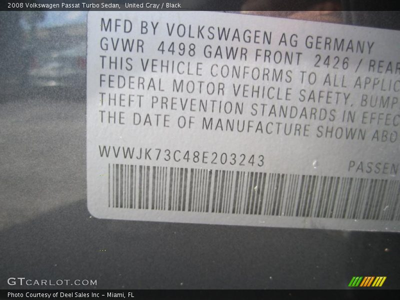United Gray / Black 2008 Volkswagen Passat Turbo Sedan