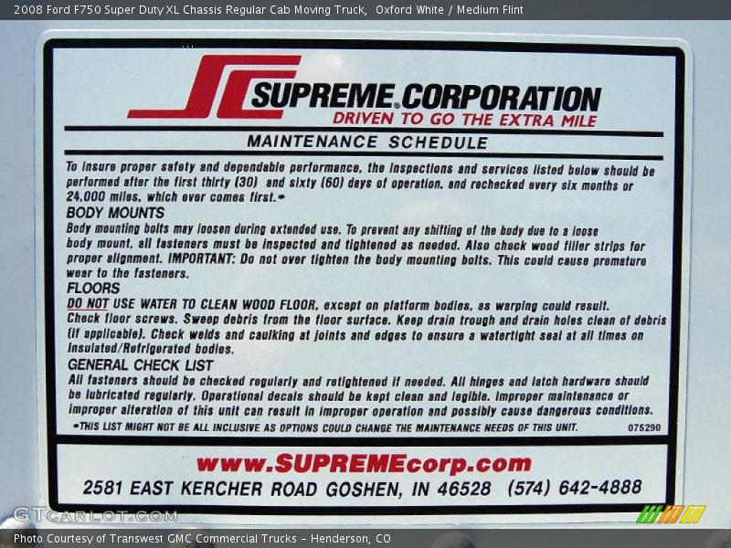 Oxford White / Medium Flint 2008 Ford F750 Super Duty XL Chassis Regular Cab Moving Truck