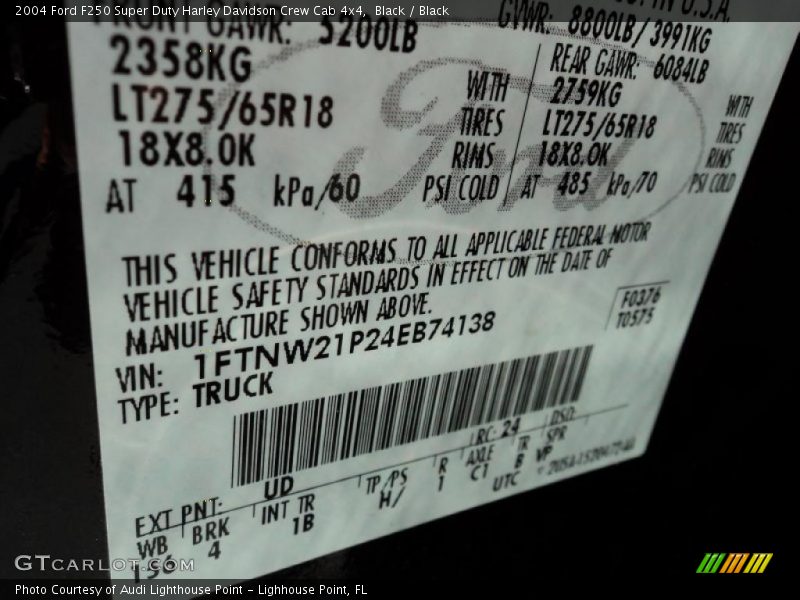 2004 F250 Super Duty Harley Davidson Crew Cab 4x4 Black Color Code UD