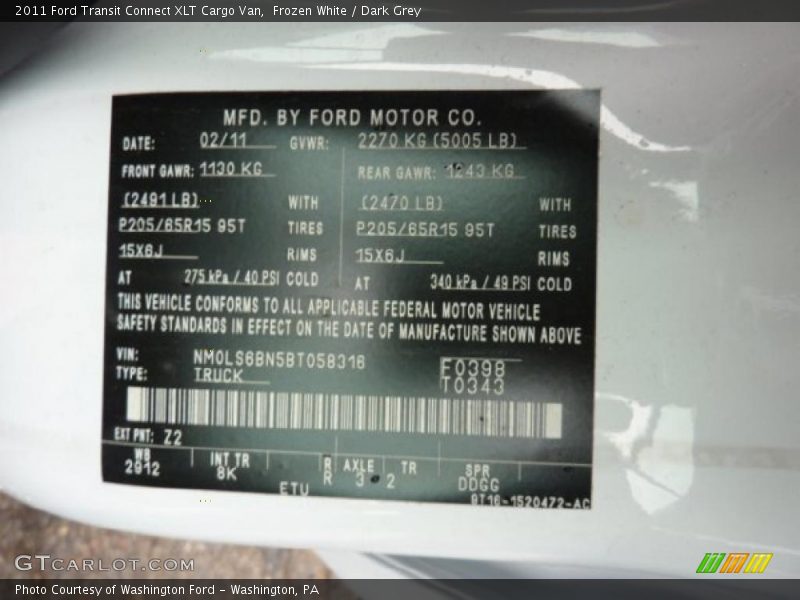 Frozen White / Dark Grey 2011 Ford Transit Connect XLT Cargo Van