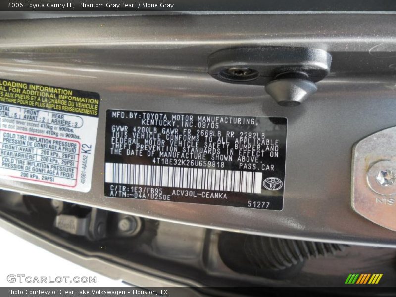Phantom Gray Pearl / Stone Gray 2006 Toyota Camry LE