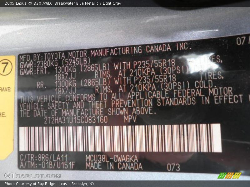 Breakwater Blue Metallic / Light Gray 2005 Lexus RX 330 AWD