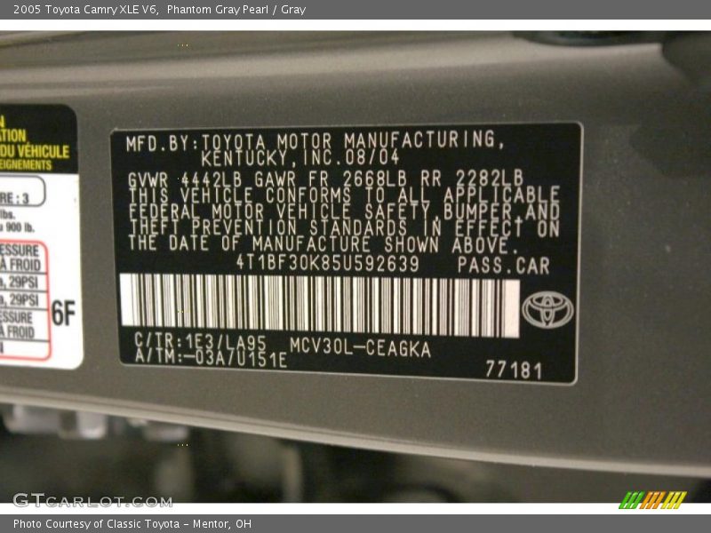 Phantom Gray Pearl / Gray 2005 Toyota Camry XLE V6