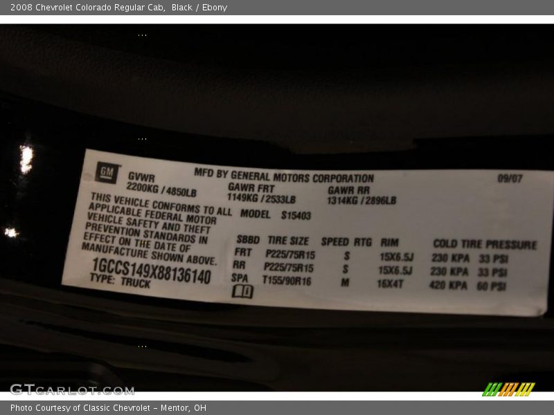 Black / Ebony 2008 Chevrolet Colorado Regular Cab