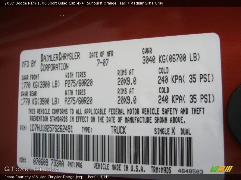 2007 Ram 1500 Sport Quad Cab 4x4 Sunburst Orange Pearl Color Code PV6