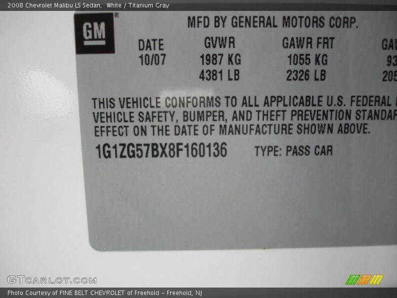 White / Titanium Gray 2008 Chevrolet Malibu LS Sedan