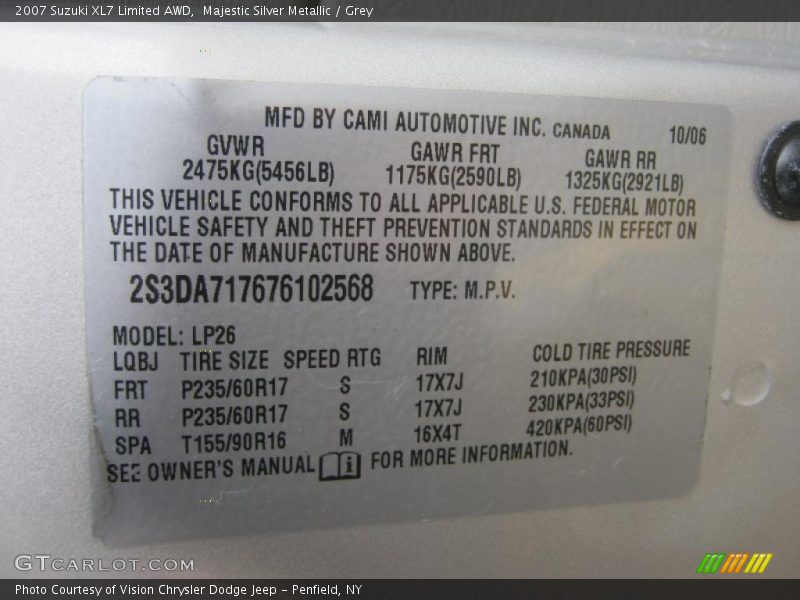 Majestic Silver Metallic / Grey 2007 Suzuki XL7 Limited AWD