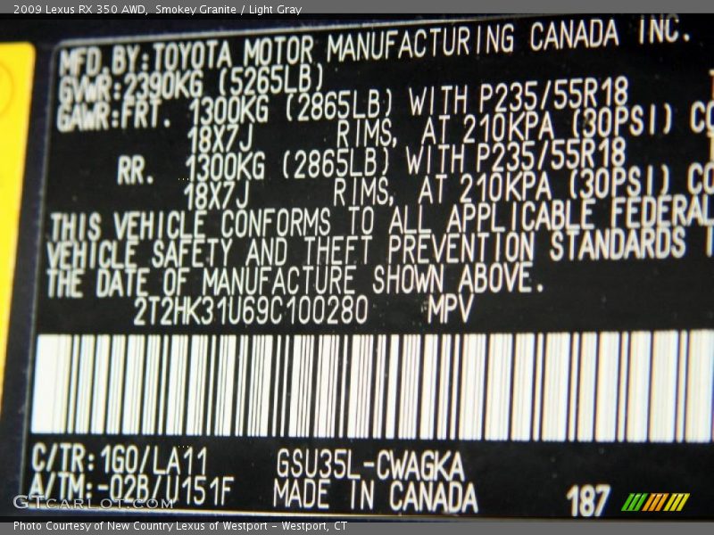 Smokey Granite / Light Gray 2009 Lexus RX 350 AWD