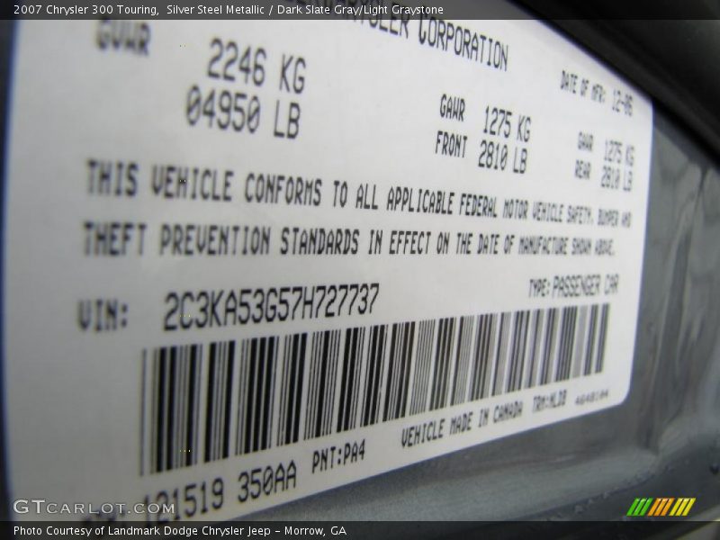 Silver Steel Metallic / Dark Slate Gray/Light Graystone 2007 Chrysler 300 Touring