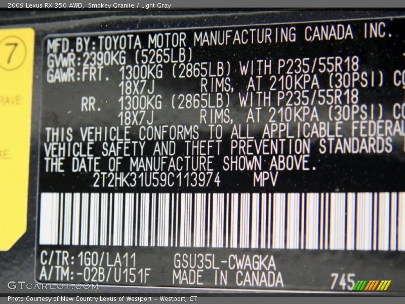 Smokey Granite / Light Gray 2009 Lexus RX 350 AWD