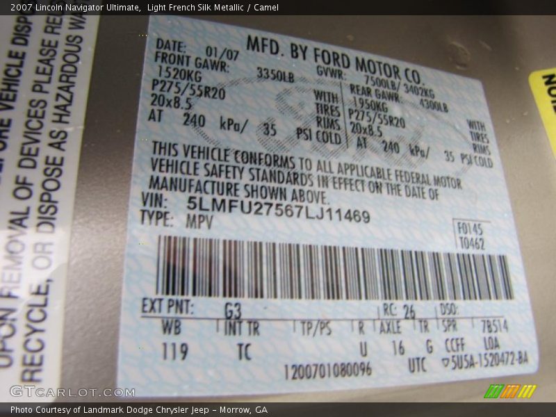 Light French Silk Metallic / Camel 2007 Lincoln Navigator Ultimate