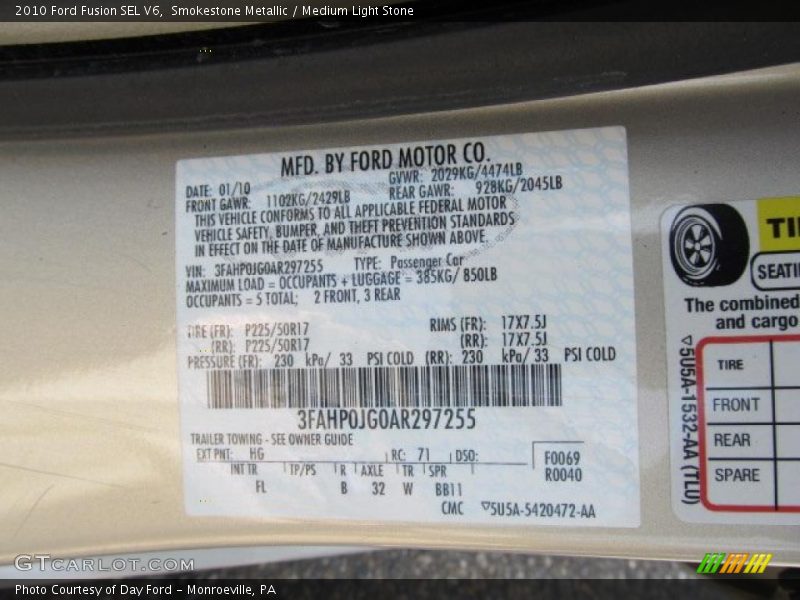 Smokestone Metallic / Medium Light Stone 2010 Ford Fusion SEL V6