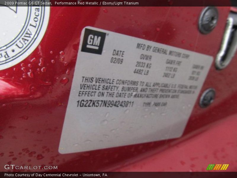 Performance Red Metallic / Ebony/Light Titanium 2009 Pontiac G6 GT Sedan
