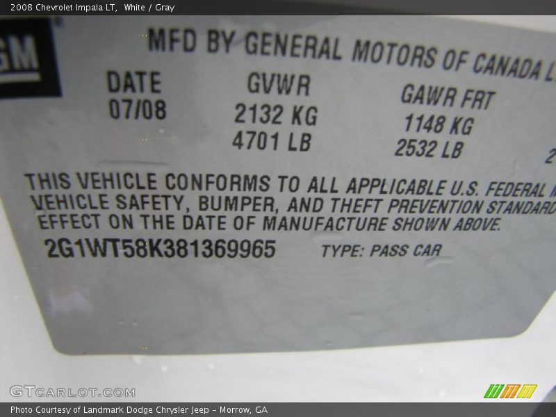 White / Gray 2008 Chevrolet Impala LT