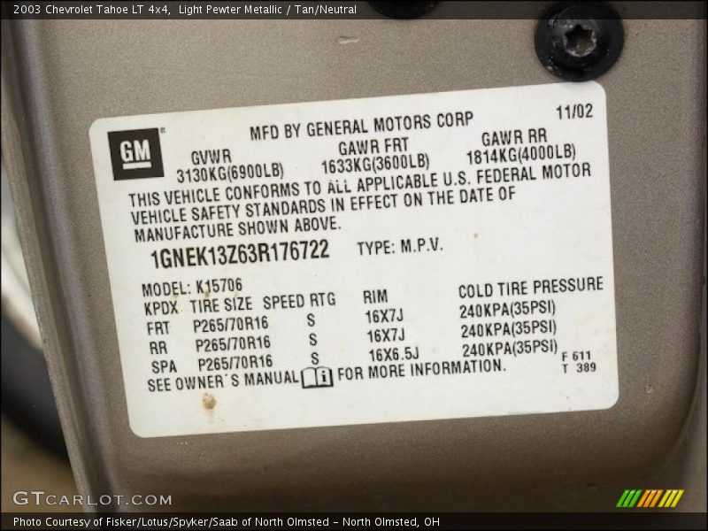 Light Pewter Metallic / Tan/Neutral 2003 Chevrolet Tahoe LT 4x4