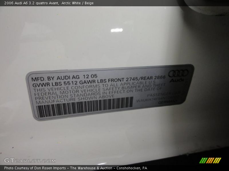 Arctic White / Beige 2006 Audi A6 3.2 quattro Avant