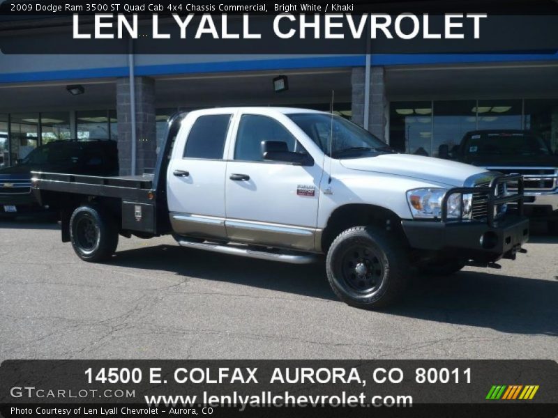 Bright White / Khaki 2009 Dodge Ram 3500 ST Quad Cab 4x4 Chassis Commercial