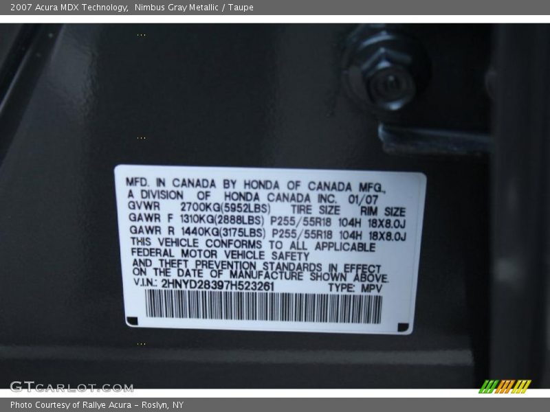 Nimbus Gray Metallic / Taupe 2007 Acura MDX Technology