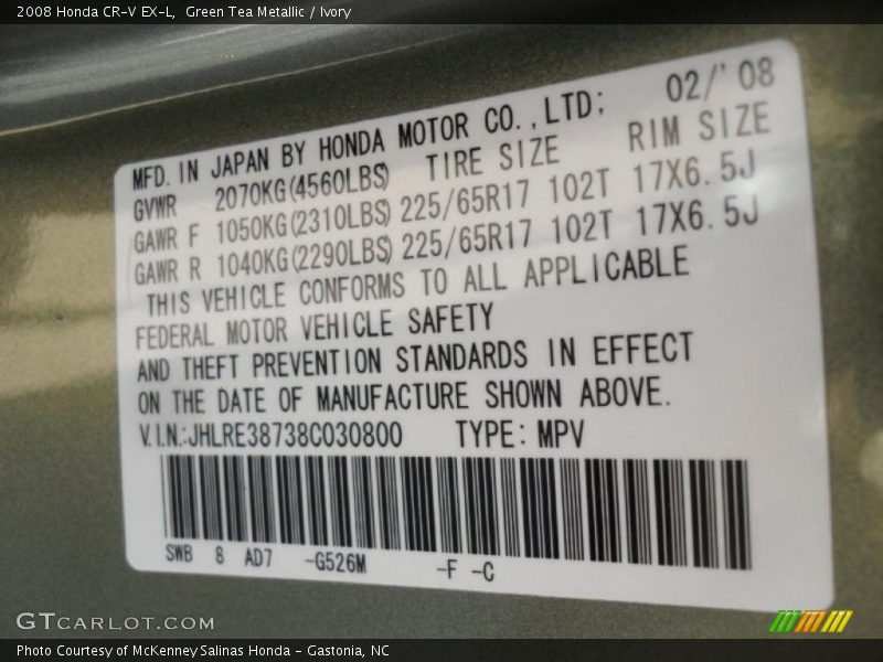 Green Tea Metallic / Ivory 2008 Honda CR-V EX-L