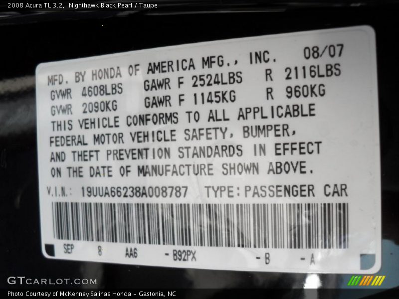 Nighthawk Black Pearl / Taupe 2008 Acura TL 3.2
