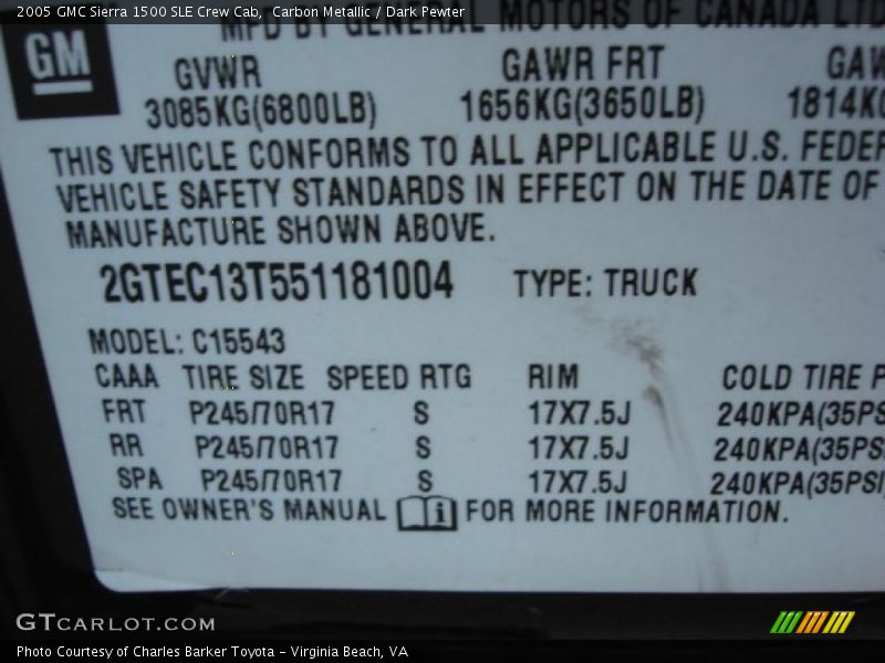 Carbon Metallic / Dark Pewter 2005 GMC Sierra 1500 SLE Crew Cab