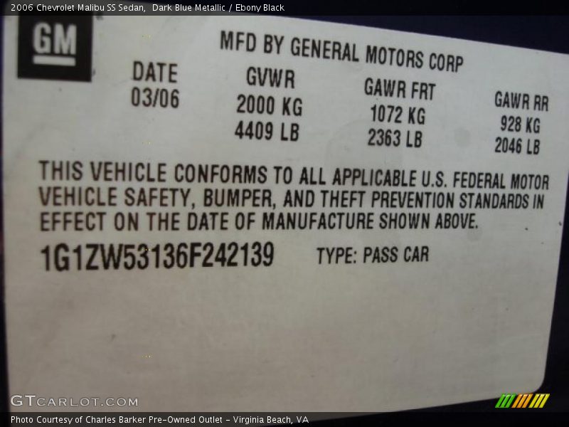 Dark Blue Metallic / Ebony Black 2006 Chevrolet Malibu SS Sedan