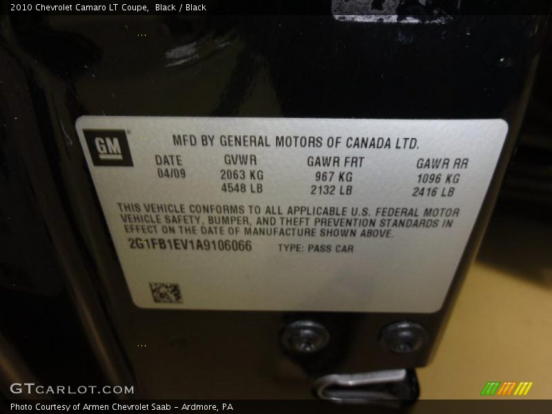Black / Black 2010 Chevrolet Camaro LT Coupe