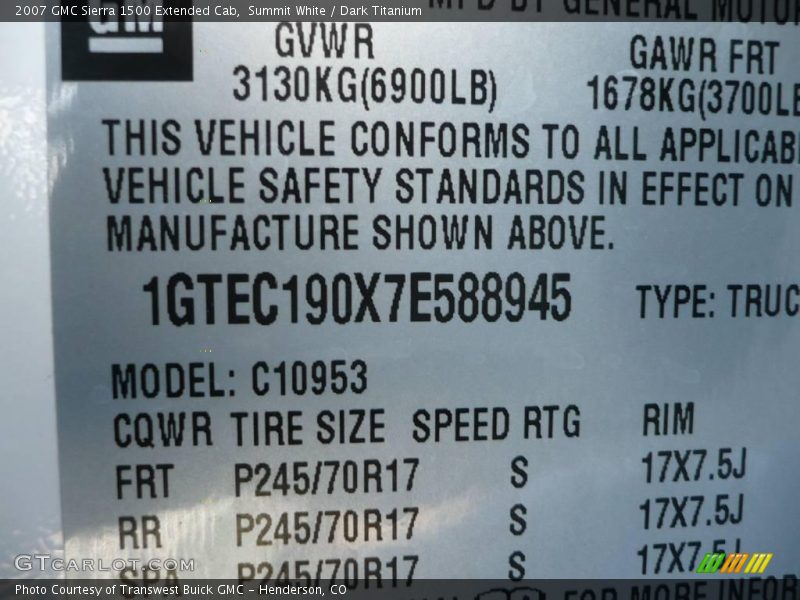 Summit White / Dark Titanium 2007 GMC Sierra 1500 Extended Cab