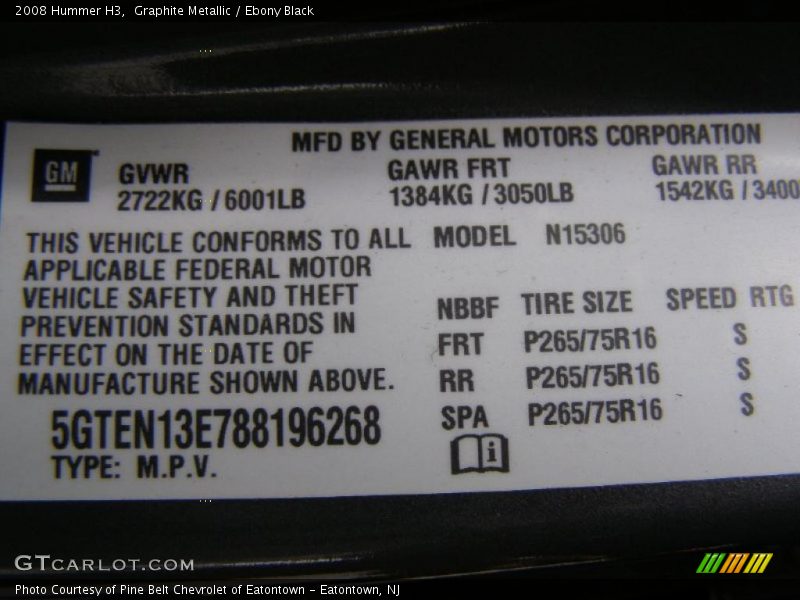 Graphite Metallic / Ebony Black 2008 Hummer H3