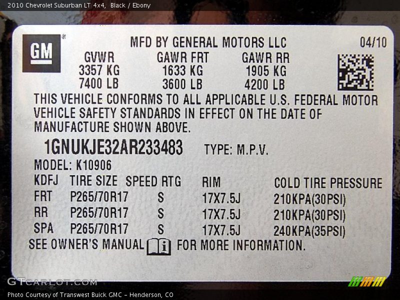 Black / Ebony 2010 Chevrolet Suburban LT 4x4