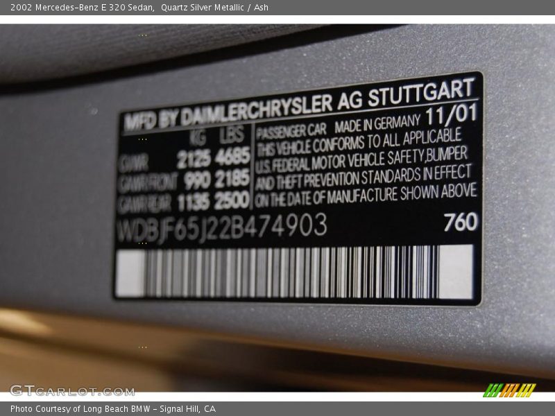 2002 E 320 Sedan Quartz Silver Metallic Color Code 760
