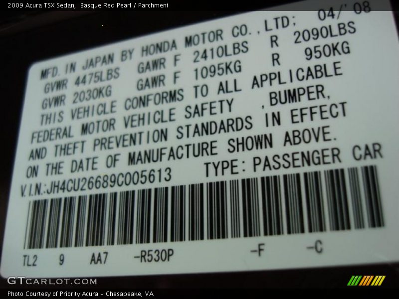 Basque Red Pearl / Parchment 2009 Acura TSX Sedan