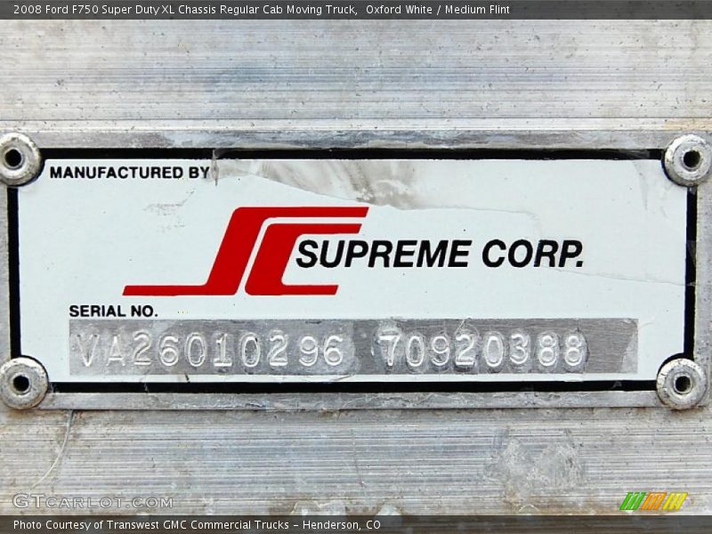 Oxford White / Medium Flint 2008 Ford F750 Super Duty XL Chassis Regular Cab Moving Truck