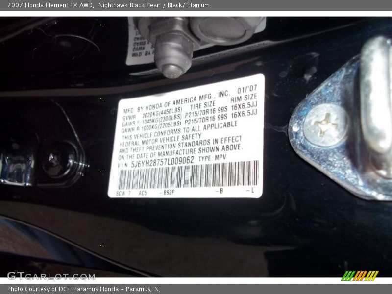Nighthawk Black Pearl / Black/Titanium 2007 Honda Element EX AWD
