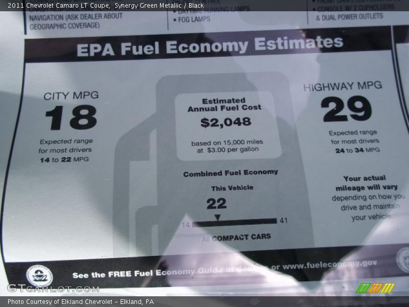  2011 Camaro LT Coupe Window Sticker