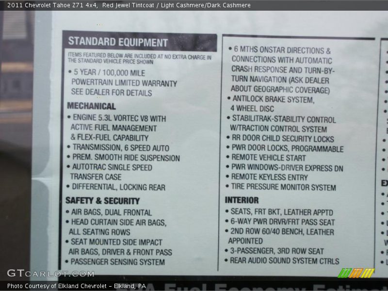  2011 Tahoe Z71 4x4 Window Sticker