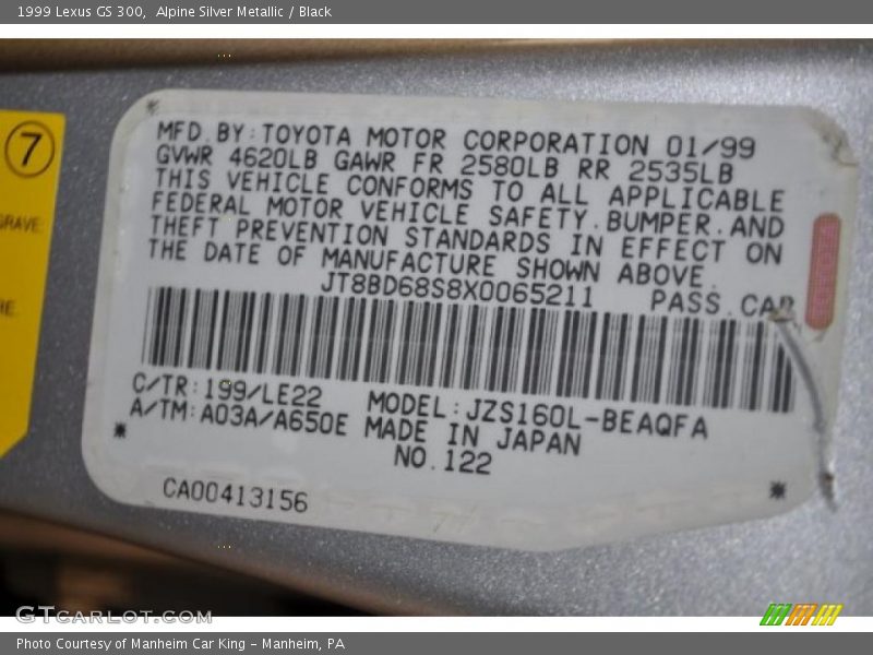 1999 GS 300 Alpine Silver Metallic Color Code 199
