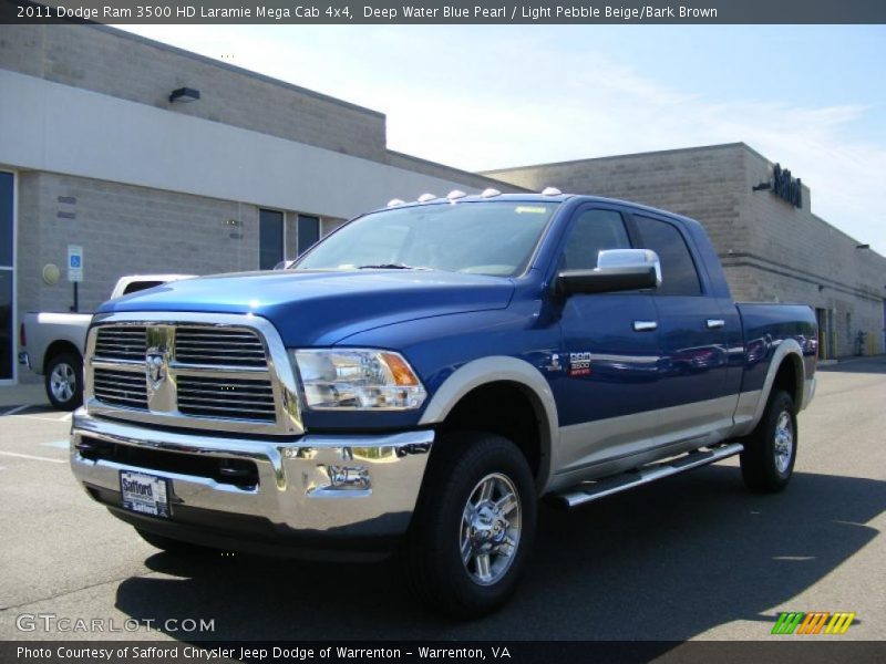 Deep Water Blue Pearl / Light Pebble Beige/Bark Brown 2011 Dodge Ram 3500 HD Laramie Mega Cab 4x4