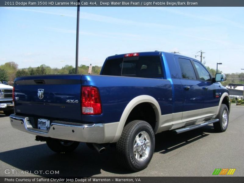 Deep Water Blue Pearl / Light Pebble Beige/Bark Brown 2011 Dodge Ram 3500 HD Laramie Mega Cab 4x4