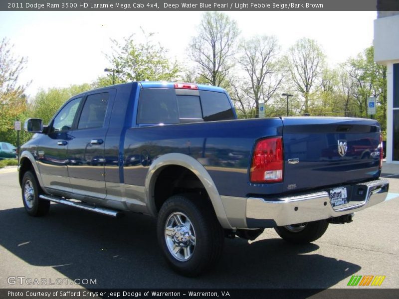 Deep Water Blue Pearl / Light Pebble Beige/Bark Brown 2011 Dodge Ram 3500 HD Laramie Mega Cab 4x4