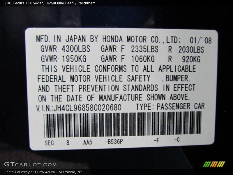 Royal Blue Pearl / Parchment 2008 Acura TSX Sedan