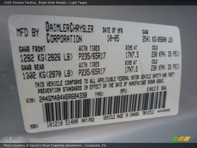 Bright Silver Metallic / Light Taupe 2006 Chrysler Pacifica